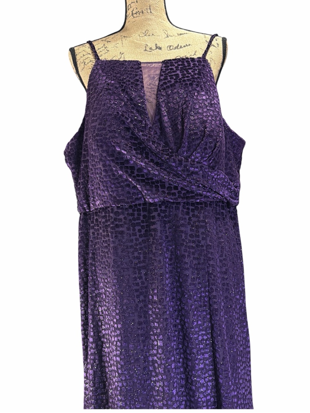Night Way Collections Deep Purple Velvet Burnout pattern Maxi Dress EC  size 16W - Picture 6 of 10